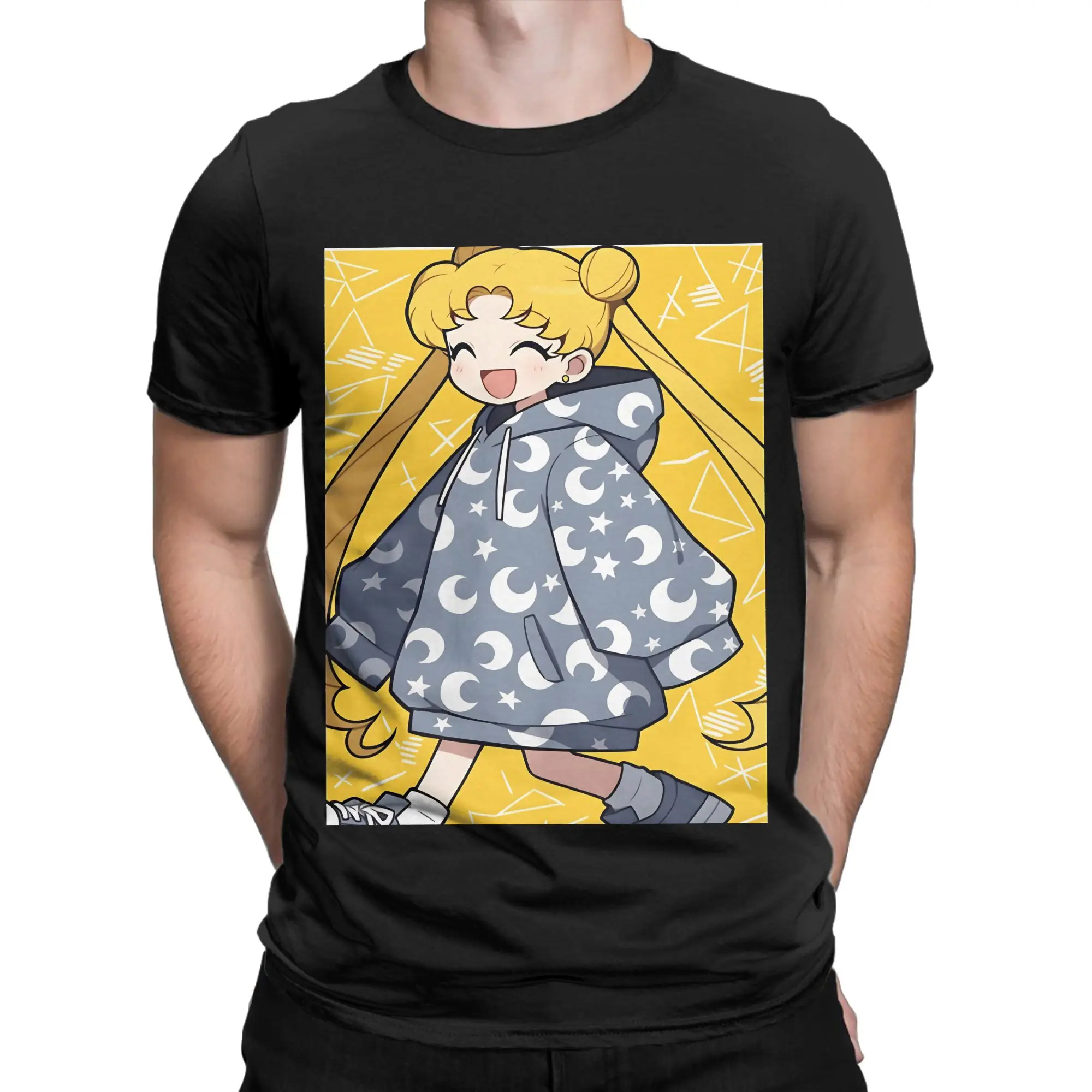 Usagi Tsukino yellow Graphic Funny 100% Cotton T-Shirt Tsukino Usagi Tees Tops For Men