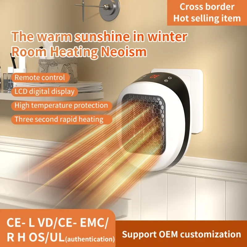 

600W Portable heater, Remote Wall Plug Electric Space Heater with Adjustable Thermostat and Timer & LED Display, for Dorm Room