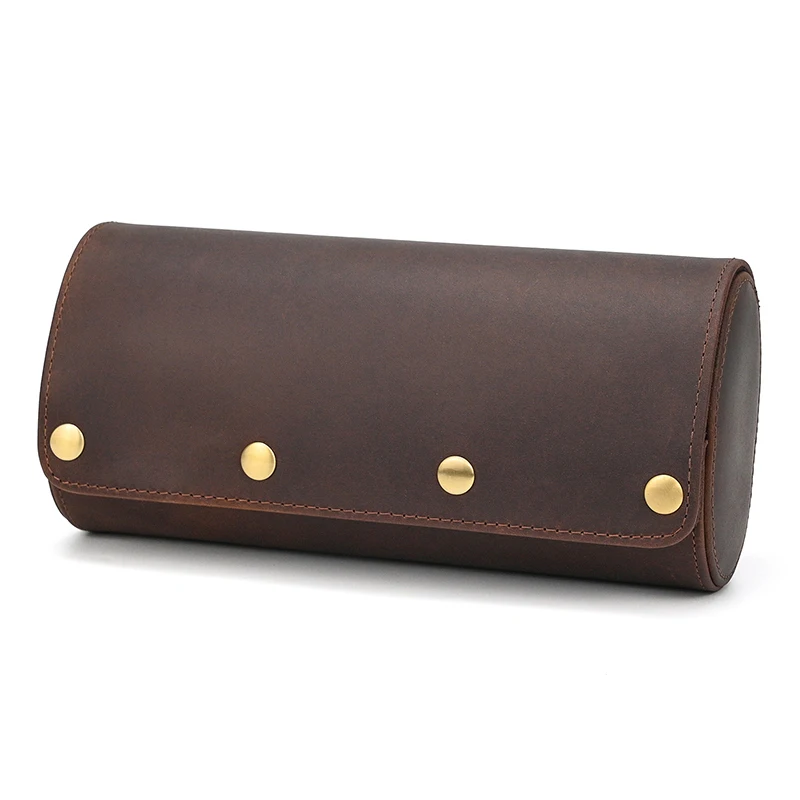 Men Watch Cases Vintage Leather Watch Case for Couples Outdoor Convenient Three round Buckle Watch Bag Storage Box New Arrivals