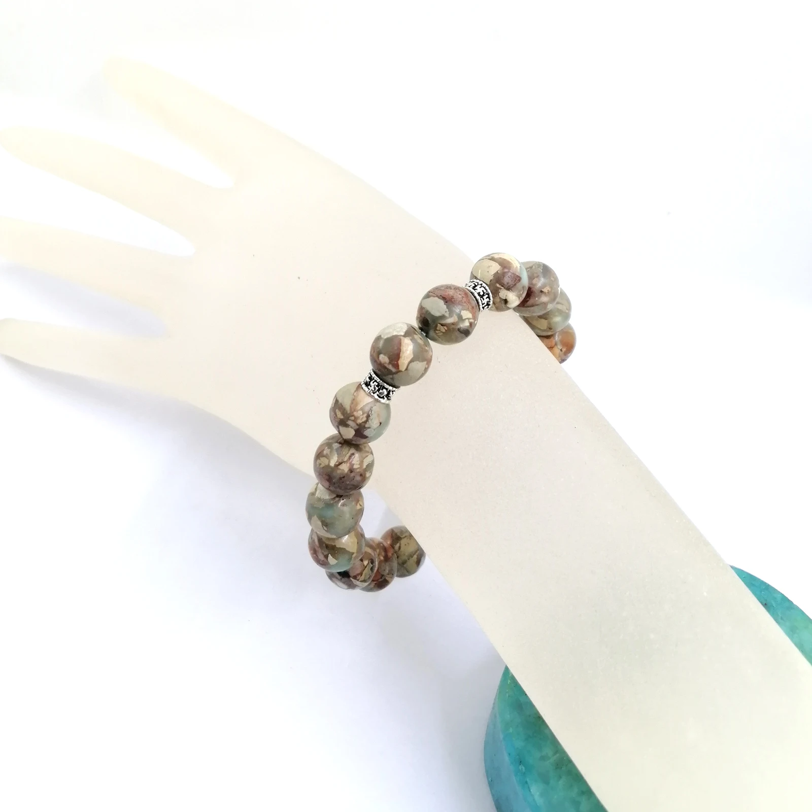 Natural Snake Skin Jasper Bracelet - 10mm Round Beads, Elastic Cord, Unique Design, Daily Wear, Approx. 19cm Length