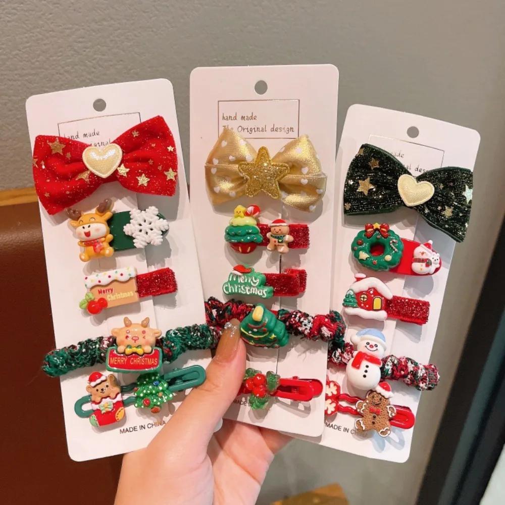 

Детские рождественские головные уборы, 5 шт./компл., милый колокольчик, челка Санта-Клауса, заколки для волос, универсальные детские зажимы в виде утконоса, рождественские аксессуары