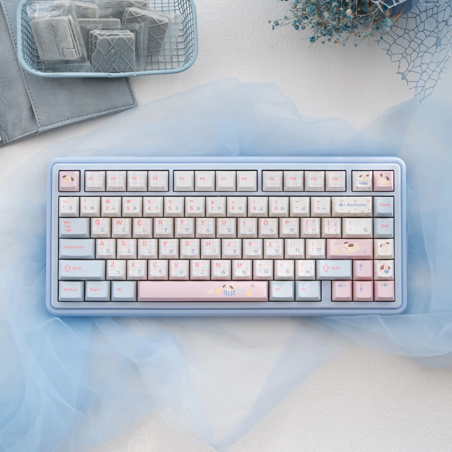 URE Happy Puppy Japanese Keycaps 129 keys Dye Sub Cherry Profile PBT Keycap sets Cute Pink Blue for MX Mechanical Keyboard
