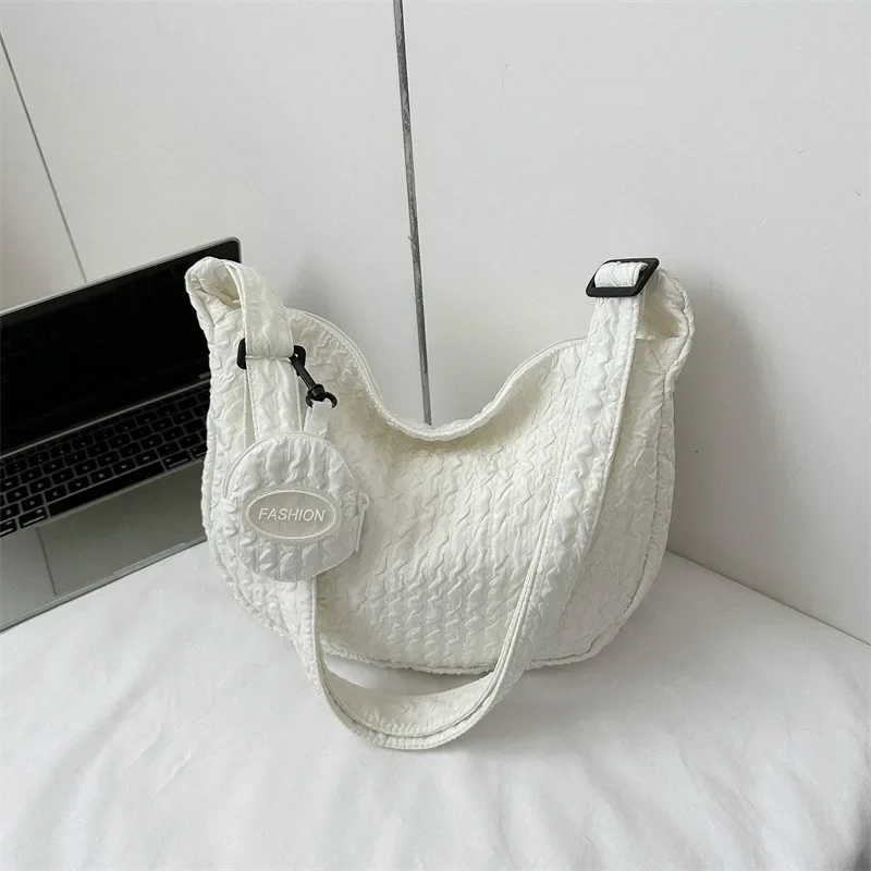 Fashion Cloud Puff Flower Shoulder Bags Simple Pleated Women\'s New Canvas Crossbody Bag Handbags for Women Sling Bag