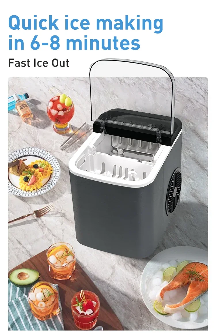 12Kg/24H Portable Ice Maker Self-Cleaning Countertop Ice Machine 2 Sizes Bullet Ice Cubes For Home Kitchen Office Bar Party