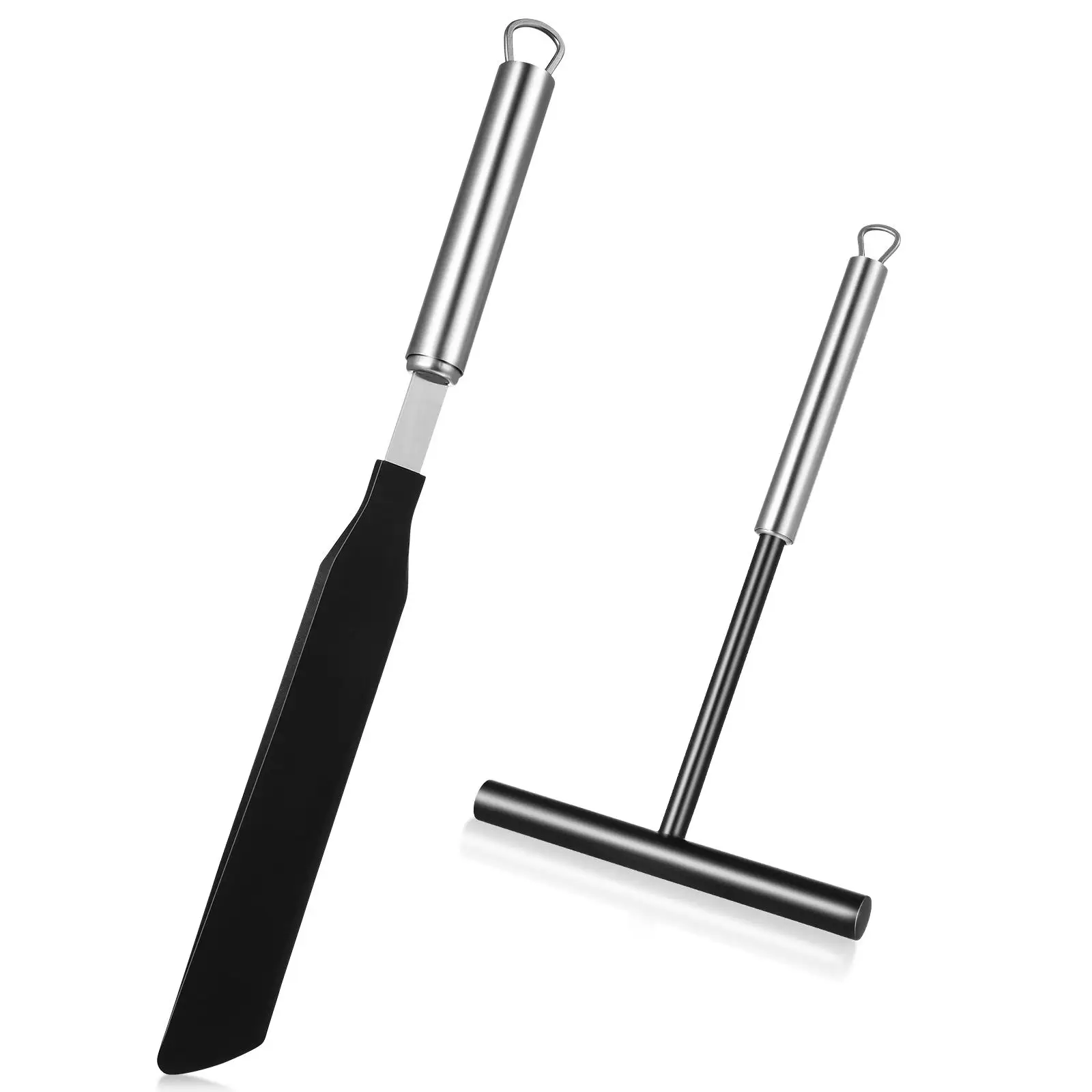 

2pcs Stainless Cream Scraper Pancake Spatula Cream Scraper Baking Tool Set Silver Baking Supply White Kitchen Gadgets