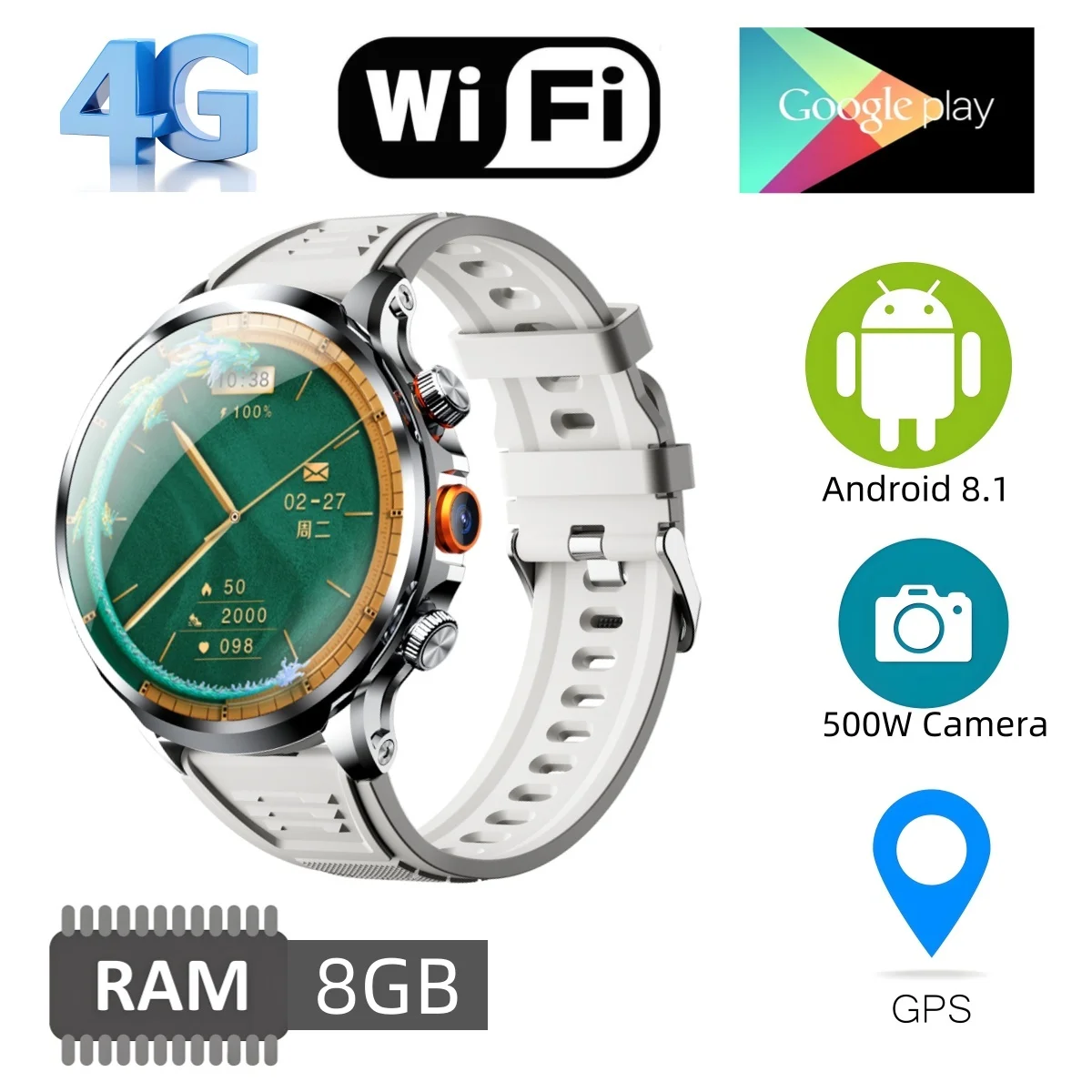 

Новинка, умные часы H18, 1,95 дюйма, IPS-экран 490*490, с камерой, GPS, Wi-Fi, Google Play, Android, спортивные Смарт-часы, 8 ГБ ОЗУ