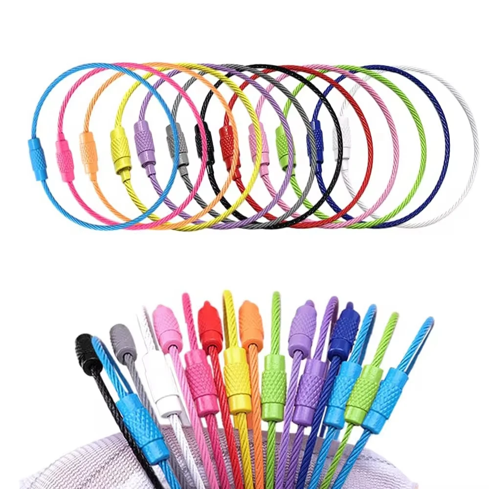 LLavero de alambre de acero inoxidable colorido, anillo de llave, Círculo de cuerda, lazo de Cable, etiqueta de equipaje para ca