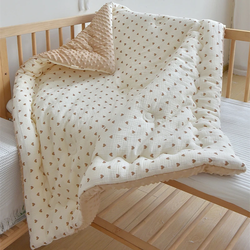 

Thermal Cotton Baby Duvet for Newborn, Cozy Quilted Comforter with Dotty Lining, Soft Infant Blanket with Filler, Winter