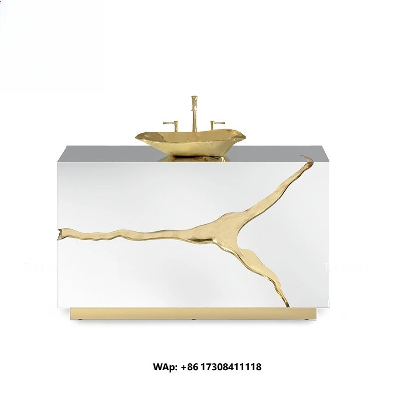 Customized Toilet Sink Set Bathroom Wc Sink Furniture White and Gold Stainless Steel Luxury Bathroom Vanity Cabinet with Sink