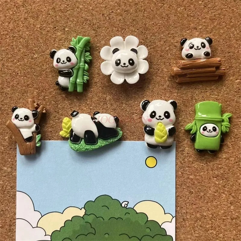 7pcs Creative Push Pin Panda Bamboo Cute Cork Felt Photo Message Board I-nail Office Stationery