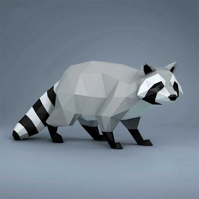 3D Raccoon Handmade Origami Animal Paper Model Living Room Desk Decoration DIY Creative Craft Puzzles Toys Low Poly Papercraft