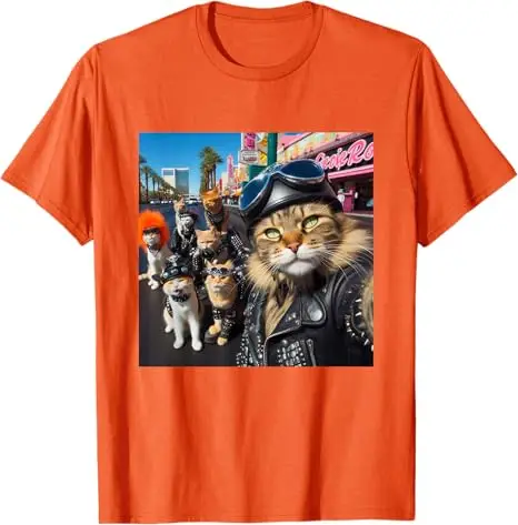 Funny Biker Cats Gangster Cats Street Motorcycle Cat Selfie T-Shirt Y2k Humor Kitty Hip Hop Streetwear Clothes Novelty Tee Gifts