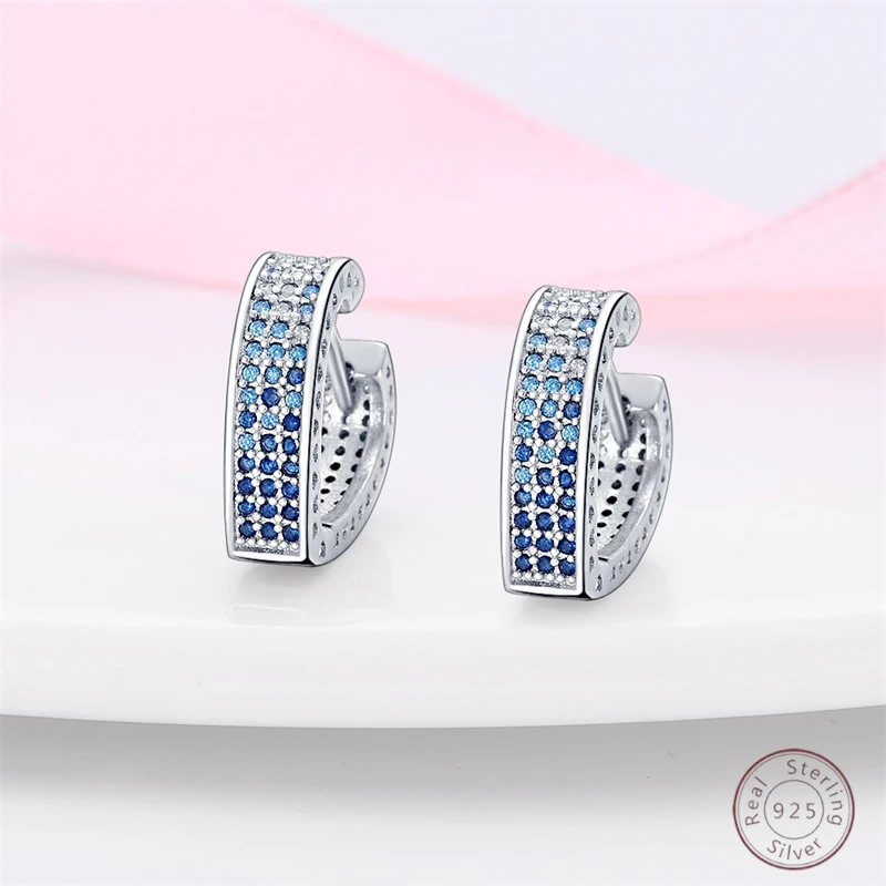 925 Sterling Silver Earrings Simple Shiny Round Silver Hoop Earrings Fashion Zircon Earrings Wedding Women Jewelry Gift