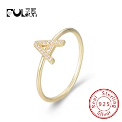 925 Sterling Jewelry A-Z 26 Letters Name Initial Rings Gold Plated Silver Fashion Simple S925 Ring Zircon Round Brilliant Cut