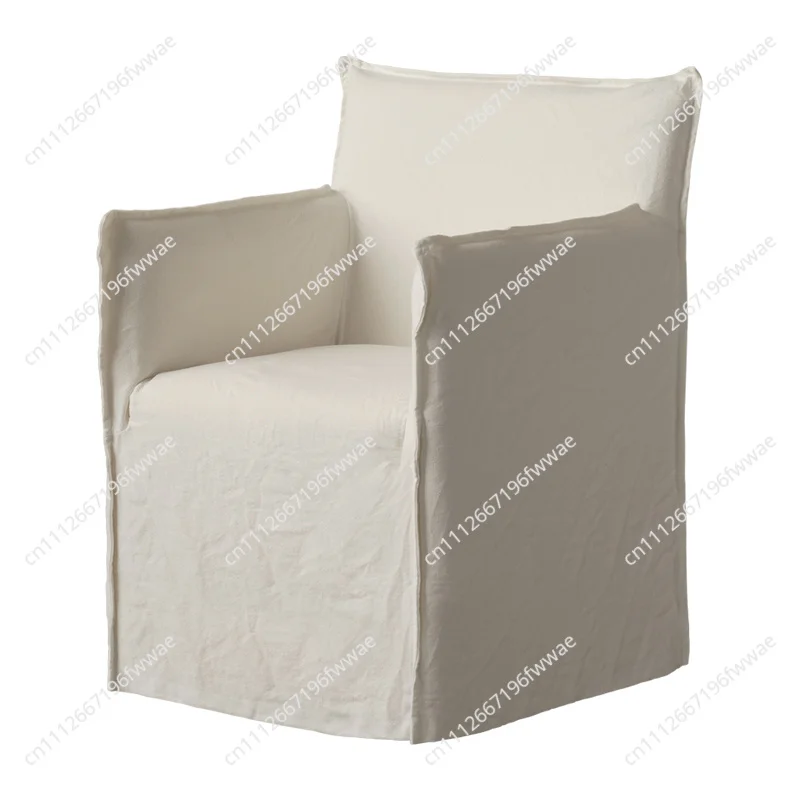 White linen sofa chair retro washed cotton and linen lounge chair dining chair
