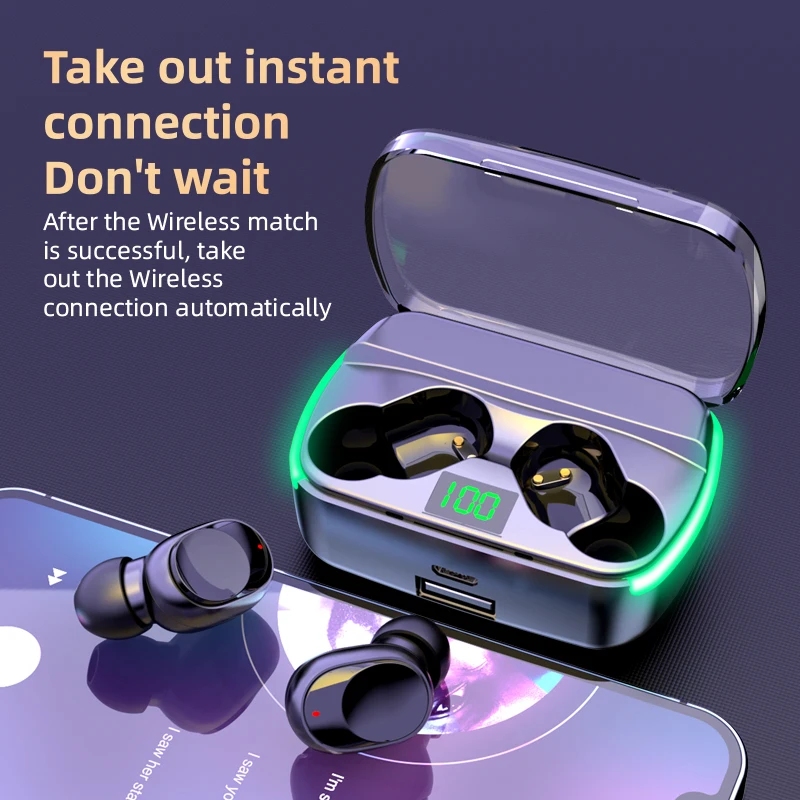M60 TWS Outdoor Sports Wireless Bluetooth 5.3 Earphone Noise Reduction Touch Control Hifi Music Headphone Power Display With Mic image 4
