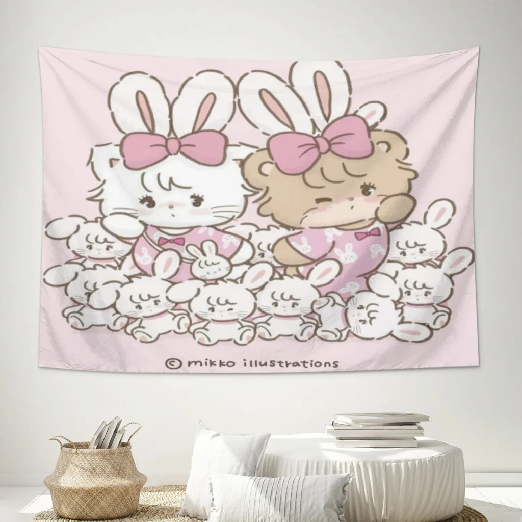 Japan Kawaii Cartoon Mikko Tapestry  Room Décor Aesthetic Home Decoration Bedroom Wall Art