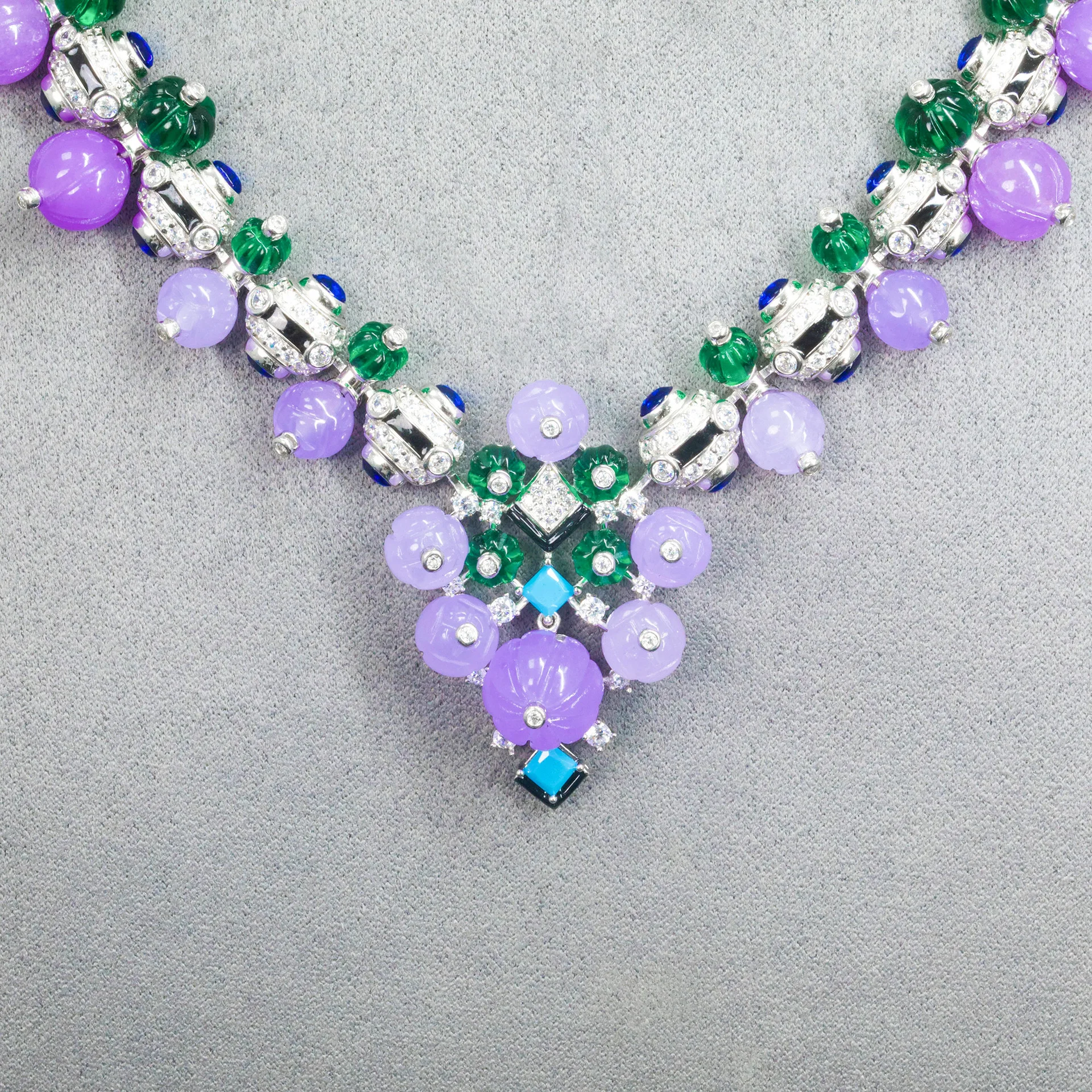 New Design Elegant 925 Sterling Silver Synthetic Green Purple Gemstones Luxury Fine Jewelry For WOmen Party