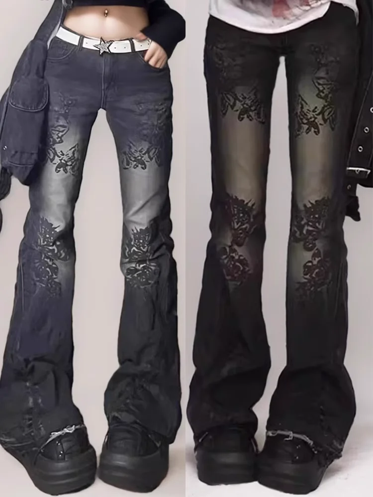 

Summer Y2K American Subculture Style Flared Jeans for Women High Waist Slim Fit Design Plus Size Trendy Pants for Curvy Ladies