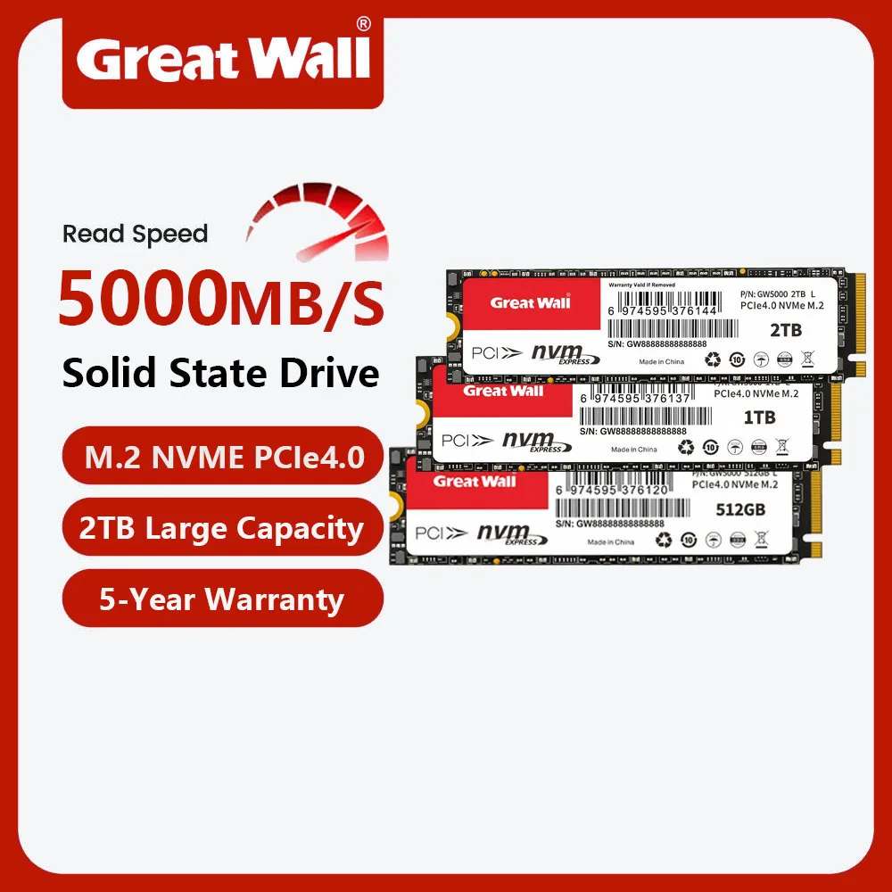 

Great Wall 512GB 1TB 2TB M2 PCIe 4.0 NVME SSD Solid State Disk for Laptop Desktop PS5 - High-Speed Gen4 HDD