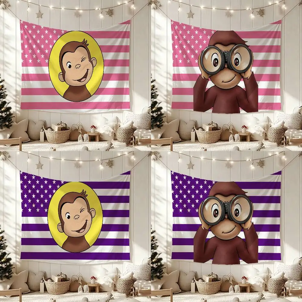 C-Curious G-Georges Mokey  Flag Digital Printing Banner for Garage Wall Out Door Decoration