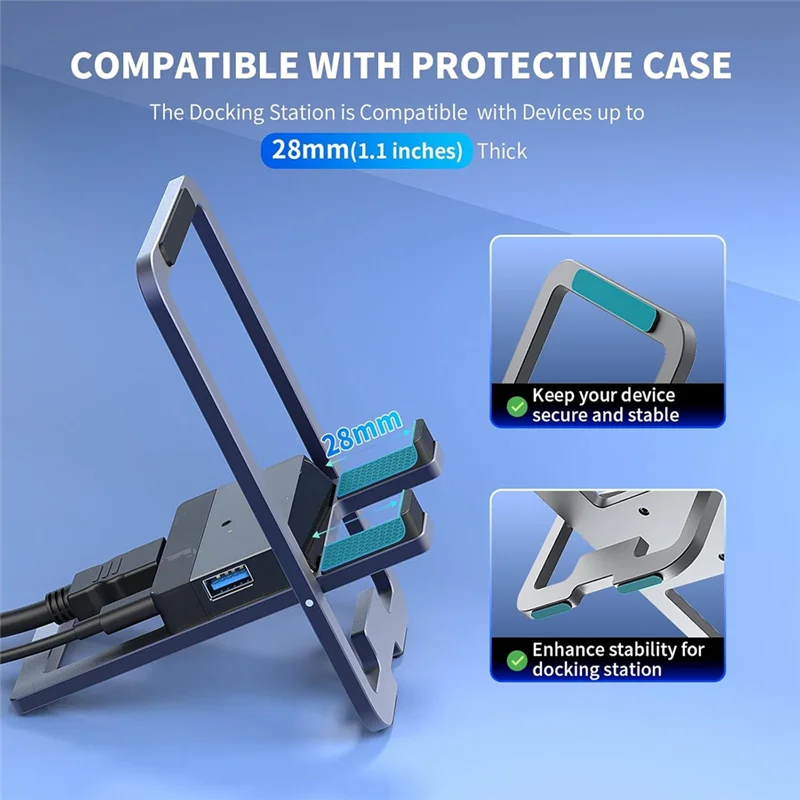 Док-станция USB C 5 в 1, складная металлическая зарядная подставка для Steam Deck/Switch/ROG Ally X/Legion Go-POS