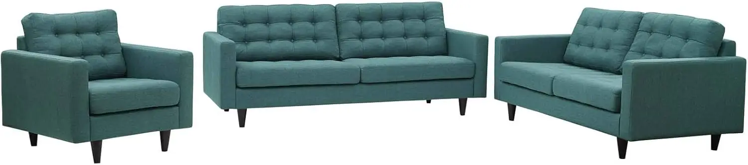 Empress Sofa, Loveseat and Armchair Set of 3, Teal