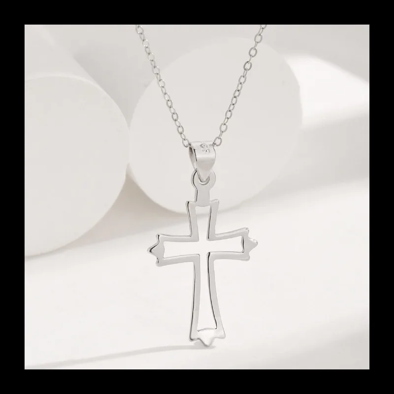 

S925 серебряный кулон с полым крестом, модное темпераментное легкое роскошное ожерелье для женщин