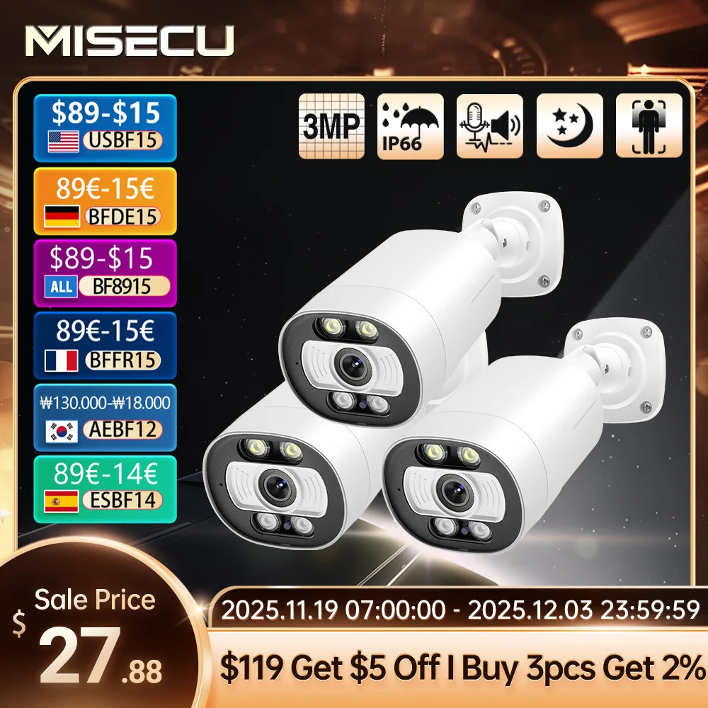 

MISECU H.265 5MP 8MP 1-3 шт. AI POE камера двусторонняя связь наружная камера обнаружения человека для системы видеонаблюдения камера наблюдения