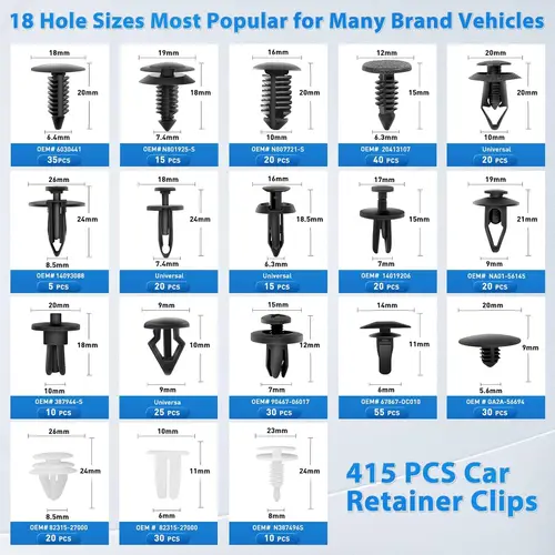 Imagen 2 del producto Kit de Clips de sujeción para parachoques de coche, juego de remaches de pasador de empuje de plástico, Clips de Panel de puerta GM, Honda, Ford, Toyota, Chrysler, 415