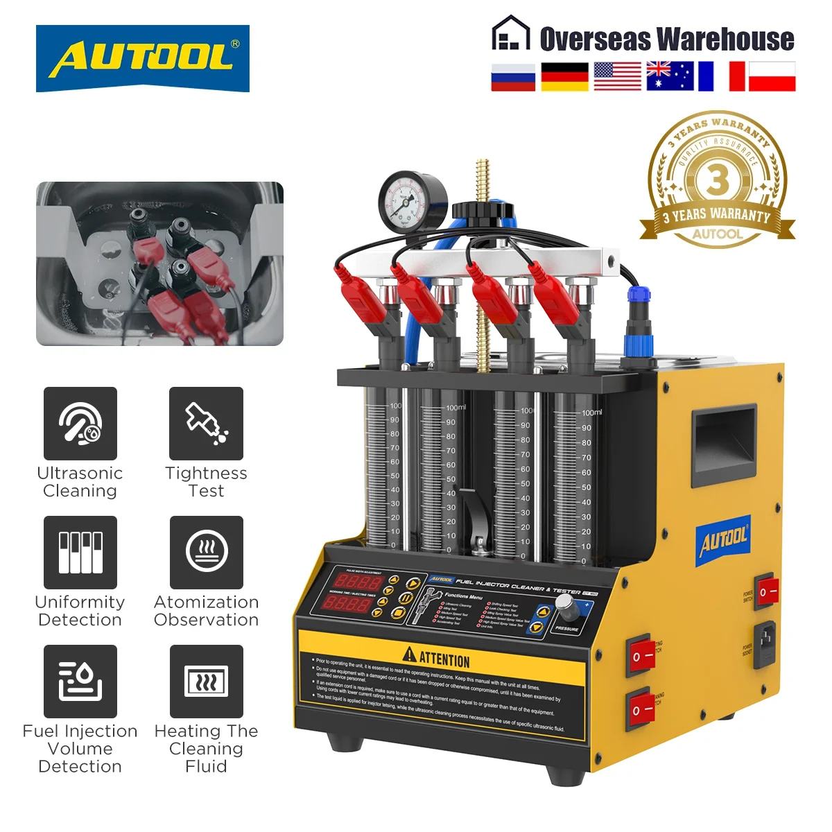 AUTOOL CT160 Car Fuel Injector Heating Cleaning & Tester Machine Ultrasonic Cleaner for Gasoline & Motorcycle Fuel Injector UZ