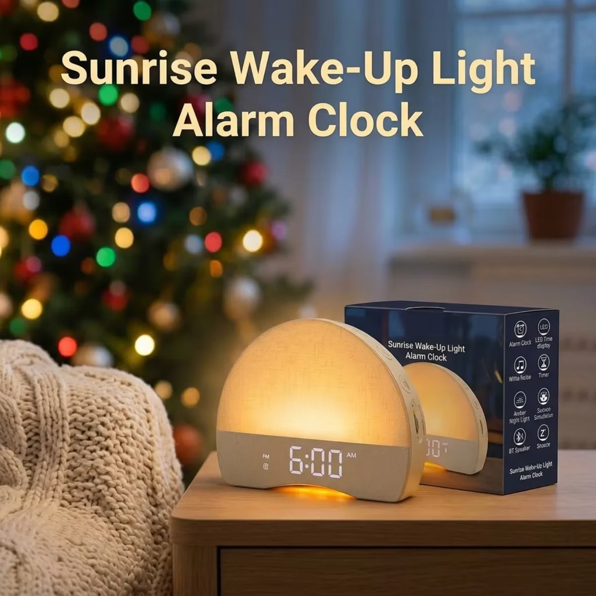 Wake Up Light Sunrise Alarm Clock White Noise Bluetooth Speaker with30 Soothing Sounds 16 Color Dimmable Night Light for Bedroom