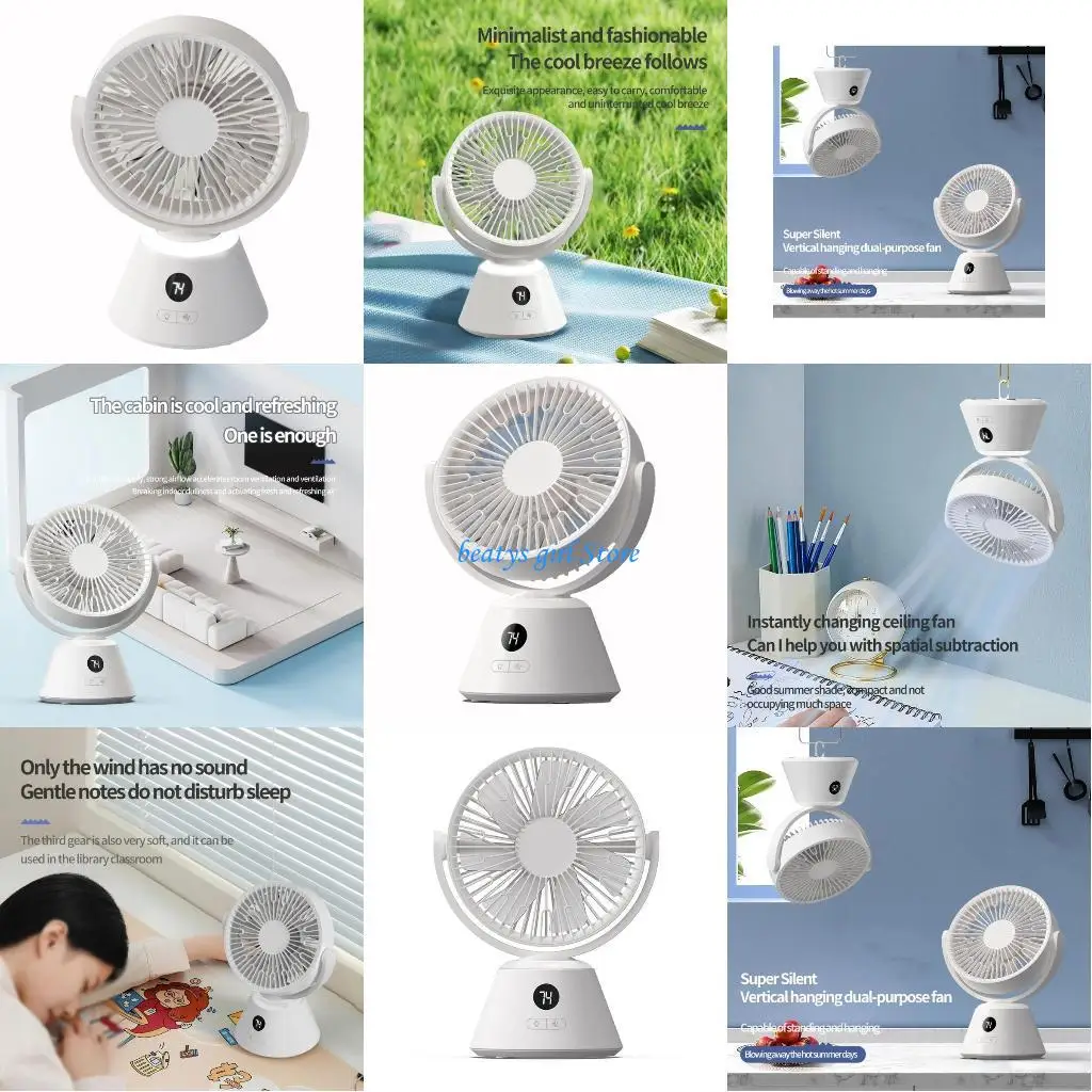 

C7AB Desk Fan Small Fan Quiet USB Fan with Digital Display Table Fan Electric Rechargeable Desktop Fan with 3 Speed Desk Fan