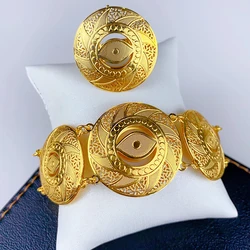 ANIID Dubai Luxury Arabic Bracelet Ring Woman African Bride Wedding Banquet Bangles 24K Gold Plated Jewellery Gifts Wholesale
