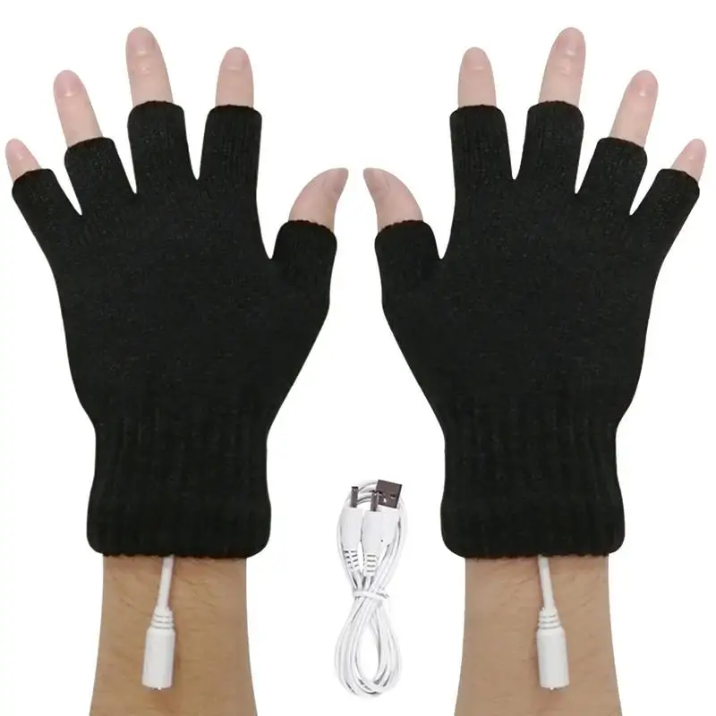 Heated Fingerless Gloves Fingerless Hand Warmer Gloves Winter Washable Half Hand Warmers Electric Thermal Cold Weather Gloves