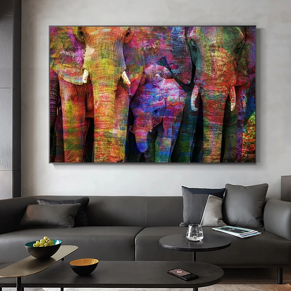 

Graffiti Posters Prints of Elephants, Nordic Wall Art, Canvas Painting by Memento, Family Living Room Decor, Vintage Pop Art