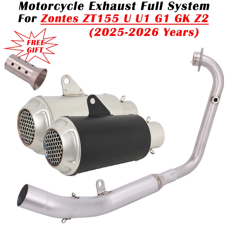 Slip On For ZONTES EURO 5 ZT155-U ZT155 U1 G1 Z2 GK 2025 2026 Motorcycle Exhaust Escape Modified Muffler With Front Link Pipe