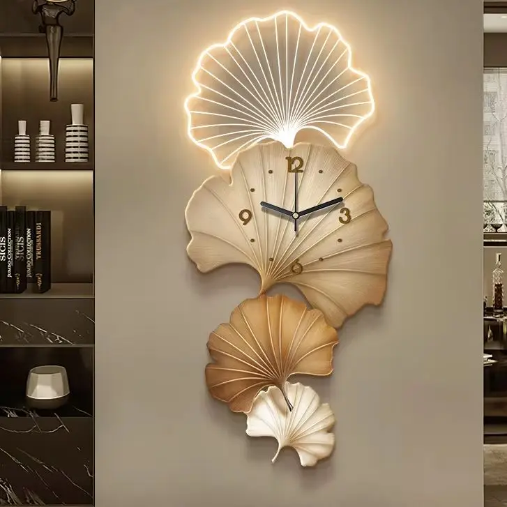 Light Luxury High-End Clock Entrance Decoration Painting Ginkgo Leaf Corridor Hanging Painting Creative Wall Lamp Painting