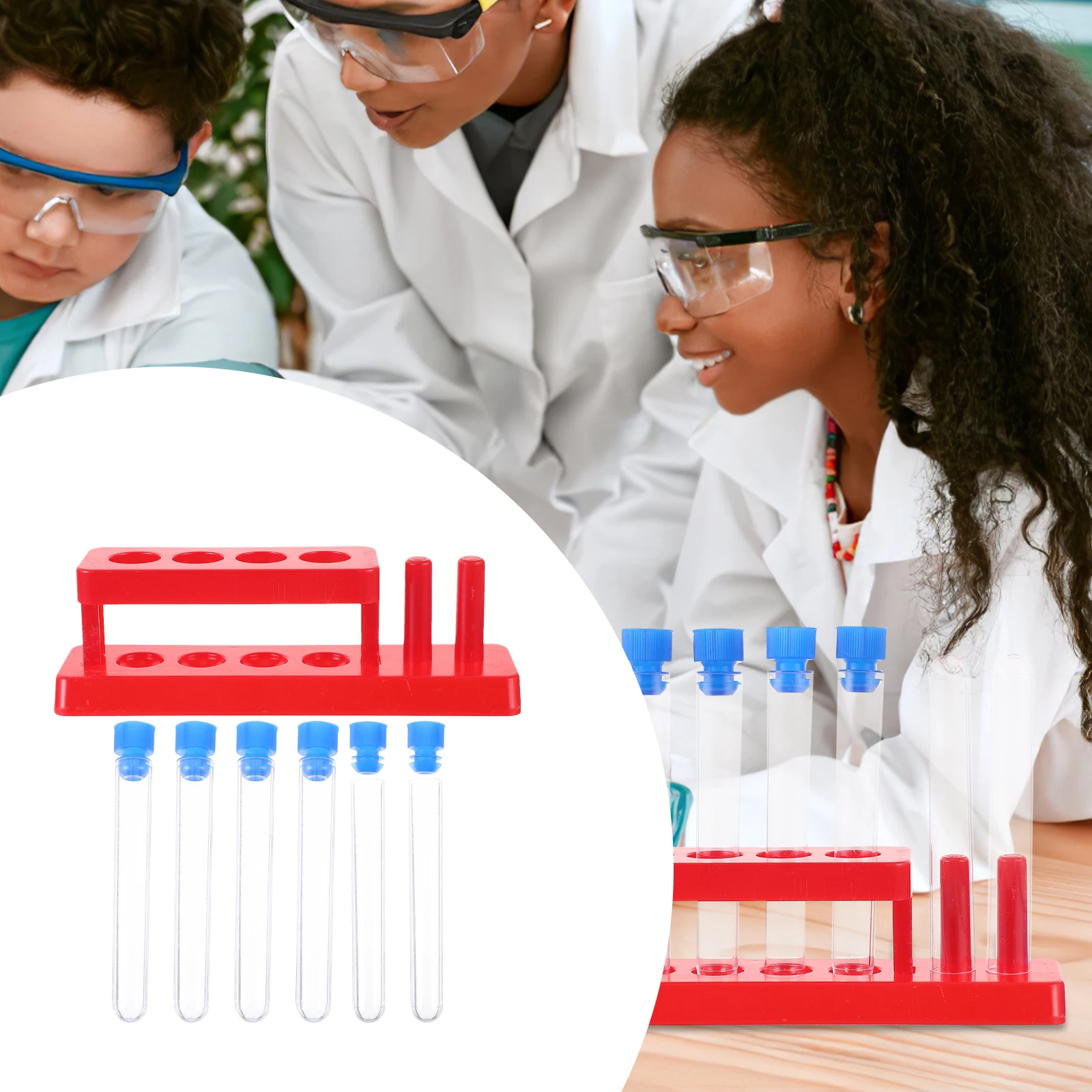 1 Set Kids Test Tube Set Plastic Test Tubes Droppers Test Tube Rack Kids Science toy 4 Test Tubes 1 Rack Cap Is Random Color