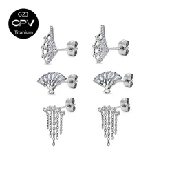 Wholesale ASTM G23 Titanium Earrings With Butterfly Buckle Luxury ZC Spider Web Fan Perforated Jewelry Ear Bone Studs