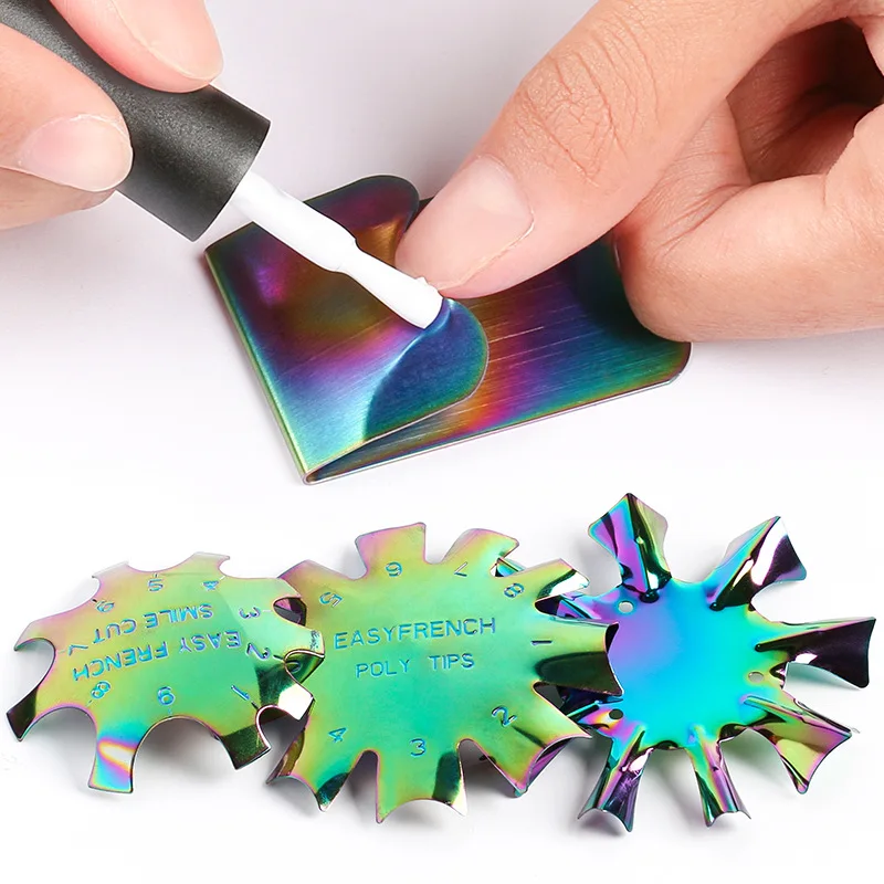 

Manicure Staniless Steel Edge Trimmer Templates -French Smile Line Cutter Nail Art 9 Size Almond Shape DIY Plate Gel Cutter Tool