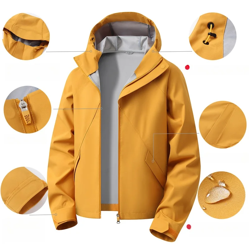 New men's Men's Waterproof Jacket Hiking Camping Trekking Windbreaker Unisex Outdoor Sporty Raincoat Hooded Climbing Clothes