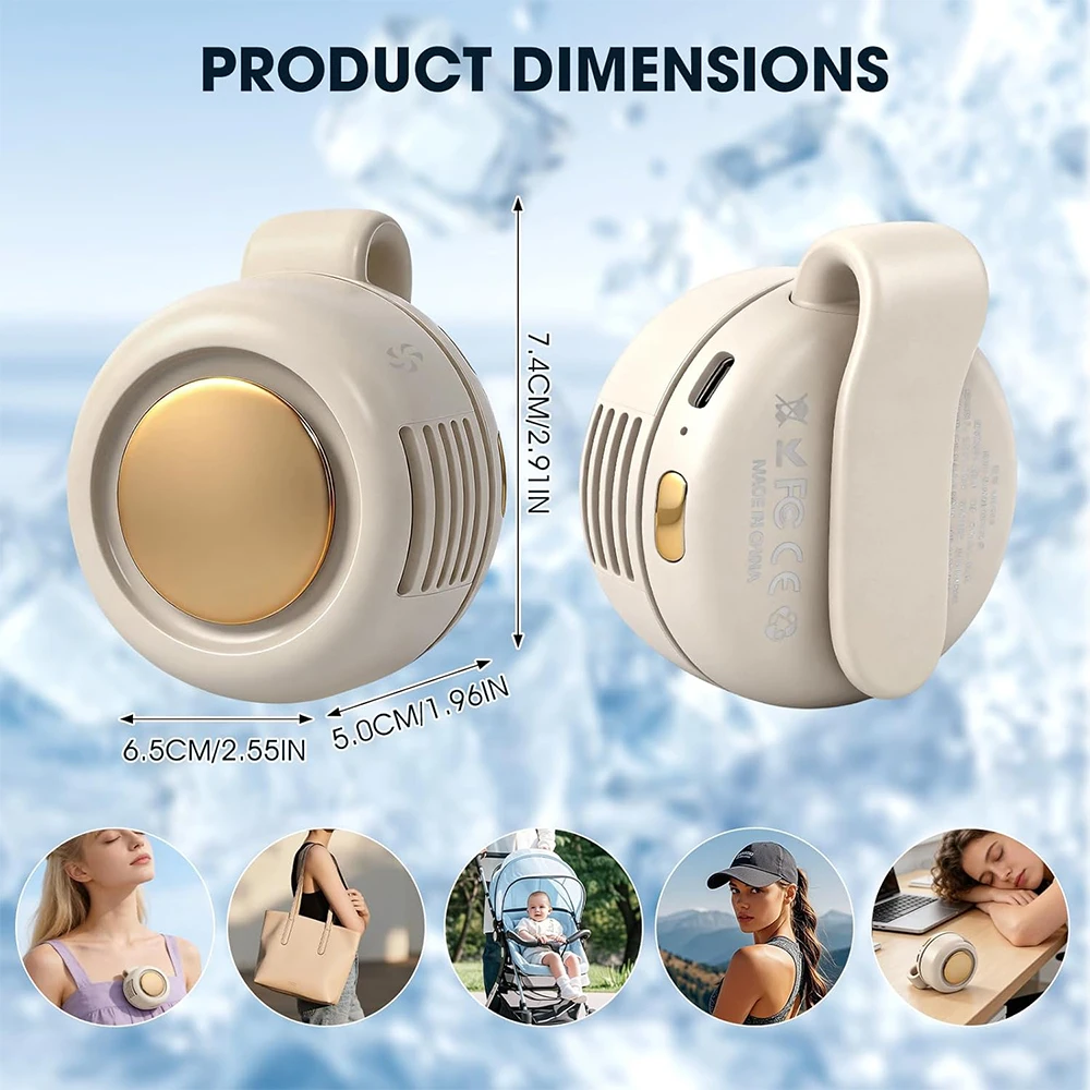 LMETJMA Portable Silent Mini Bladeless Fan Clip Mini USB Rechargeable 360° Rotatable Fan 3-Speed Suspended Whirlwind Fans