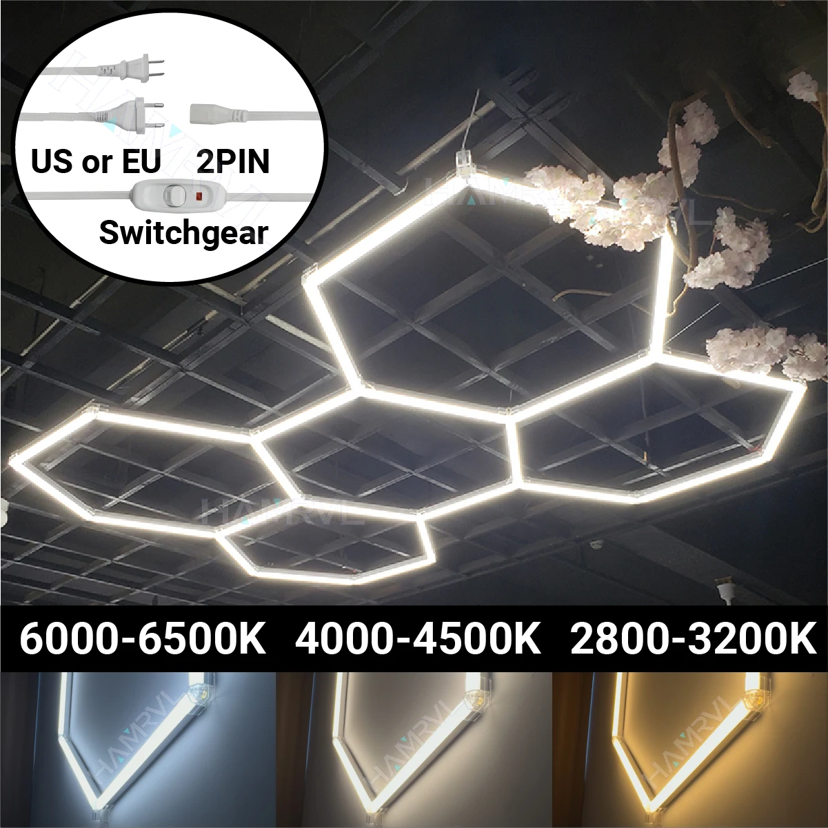 3 Color Switching Mode Hexagon LED Lighting for Garage Barbershop Ceiling Light 3000K 4000K 6500K Workshop Gym 4S Honeycomb Tube image 6