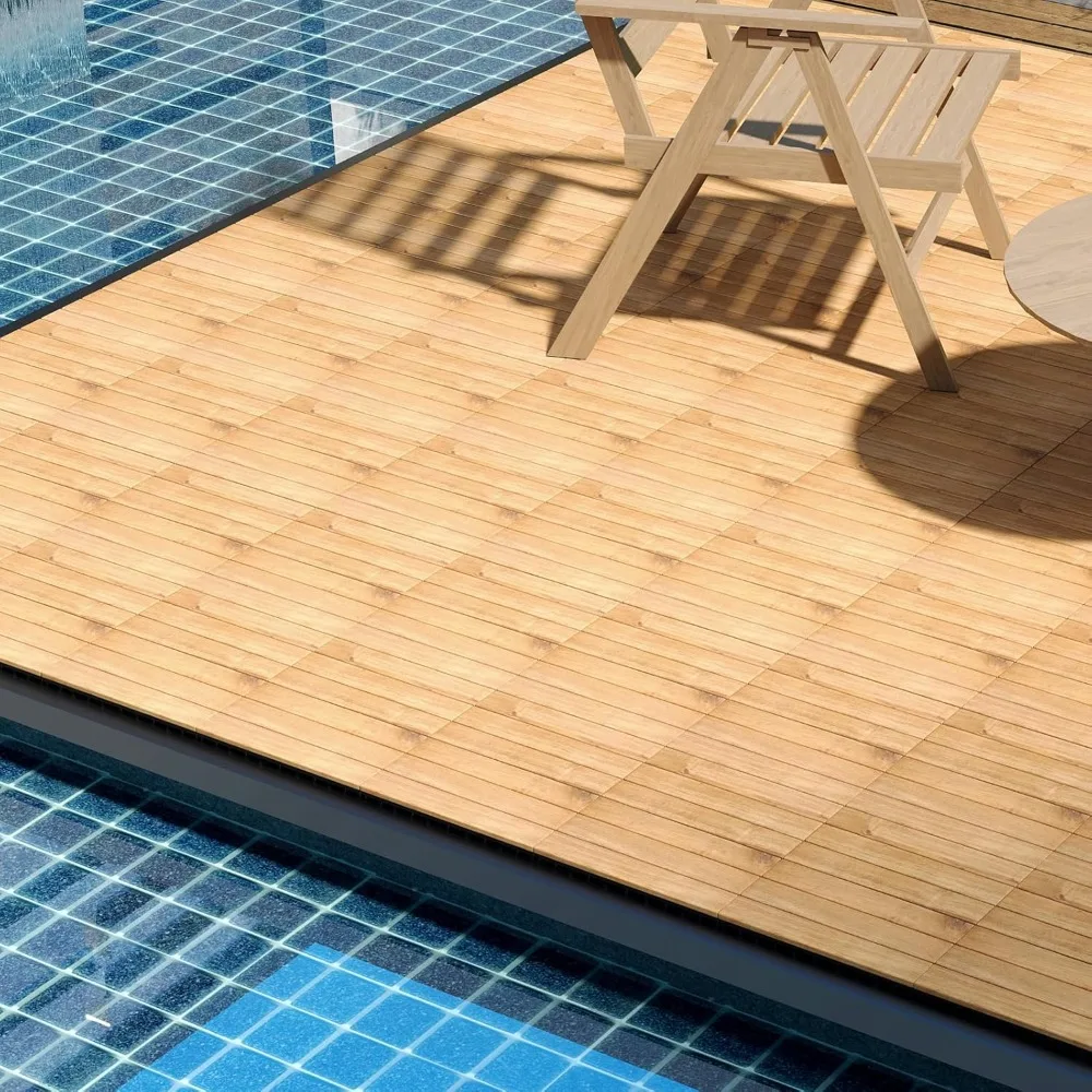 

30 PCS Acacia Wood Interlocking Patio Deck Tiles, 12 x 12 Indoor Outdoor Flooring Tiles for Balcony, Garden, Poolside,