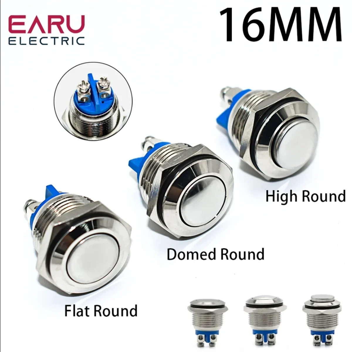 16mm 1NO High Flat Head Waterproof Momentary Reset Metal Push Button Switch Screw Terminal Car Engine Doorbell PC Power Switch