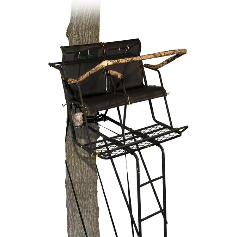 

Secure Tree Stand Seat and Footrest Flip Back for Full Use of The Platform Coating Provides Resistance To Weather