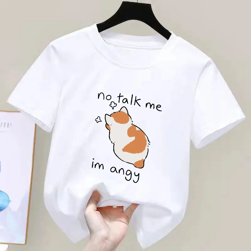 No Talk Me Cute Angry Cat Print Summer Innovative Children's Printed T-shirt Fun, 100% Cotton Casual and Fashionable