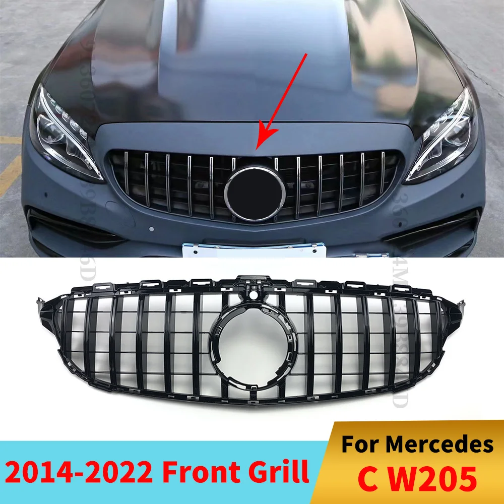 

Sport GT Style Front Bumper Grille Racing Hood Grill Mesh Refit For Mercedes W205 C205 S205 C43 Benz C 2014-2021 Facelift Tuning