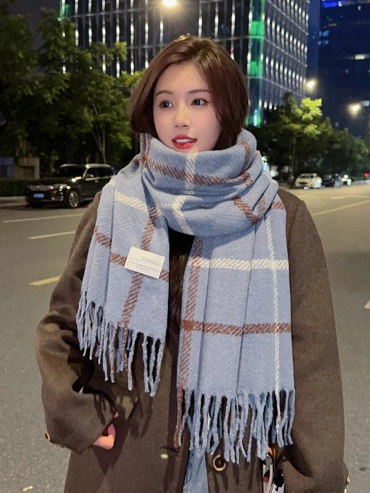 Fashion Knitted Vintage Scarf Headscarf Winter Women Ladies Men Preppy Plaid Scarve Pashmina Mujer Male Foulard Long Wrap Shawl